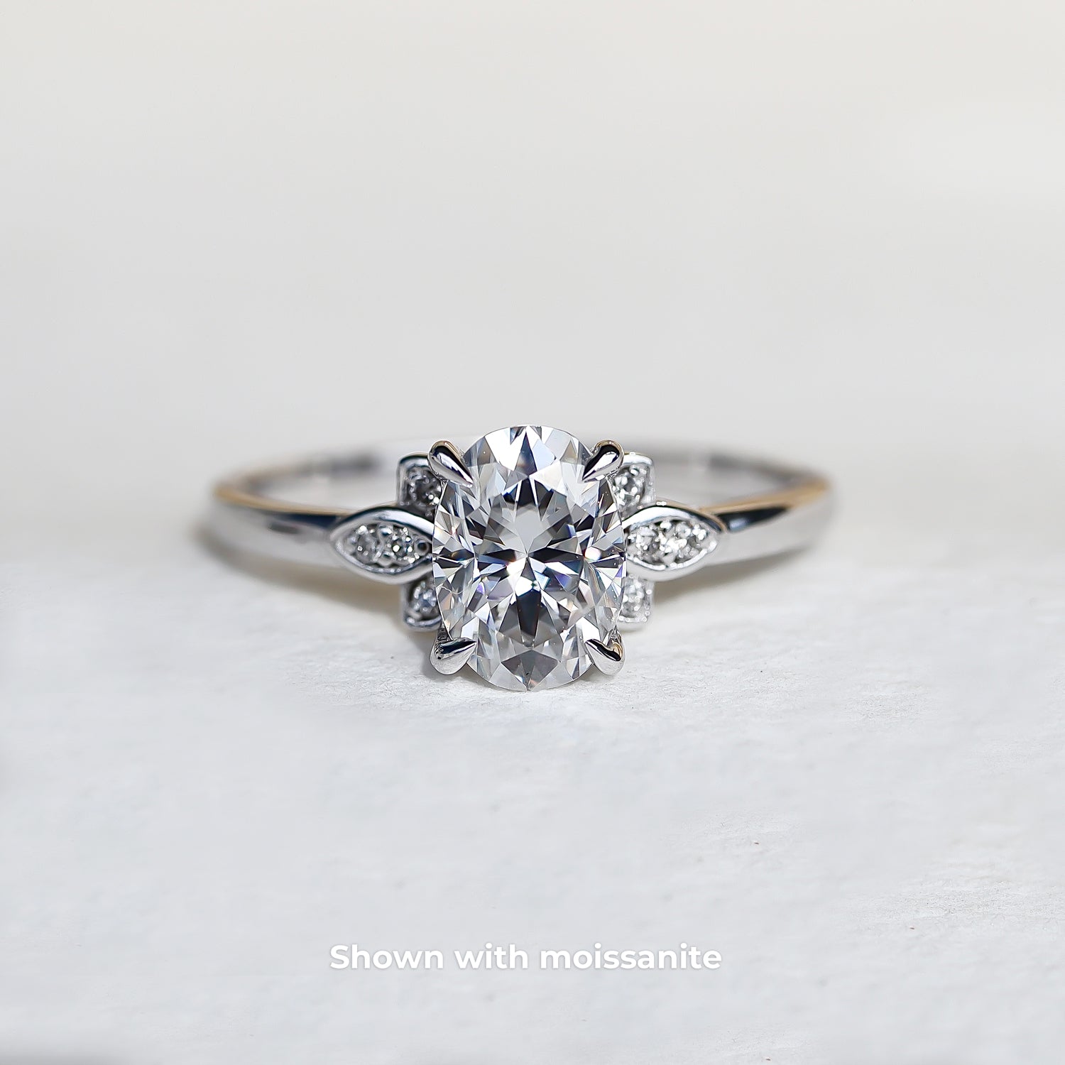 Sleeping Muse Leaf Accent Engagement Ring, Moissanite/Lab Diamond