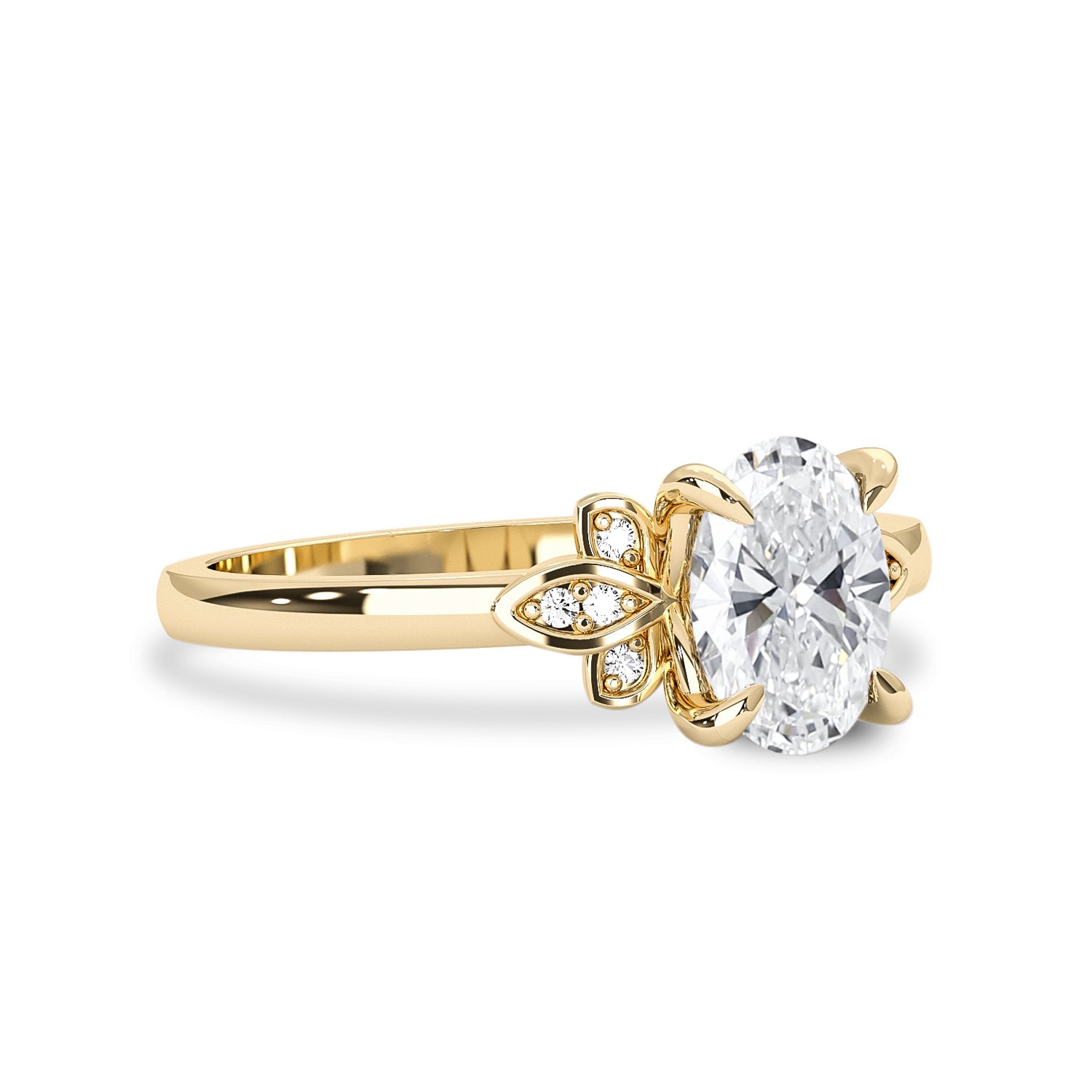 Sleeping Muse Leaf Accent Engagement Ring, Moissanite/Lab Diamond