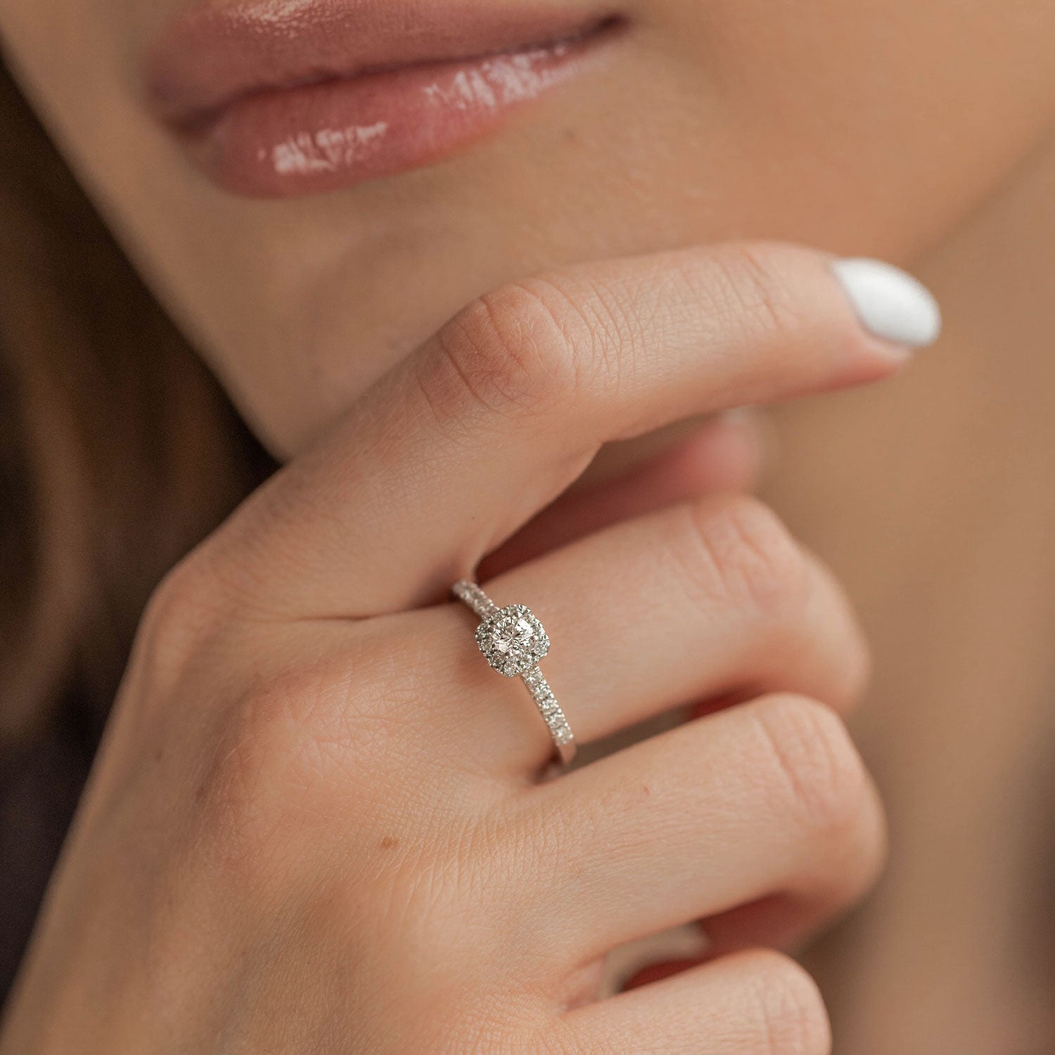 The Serene Vow Diamond Halo Engagement Ring, Round Brilliant