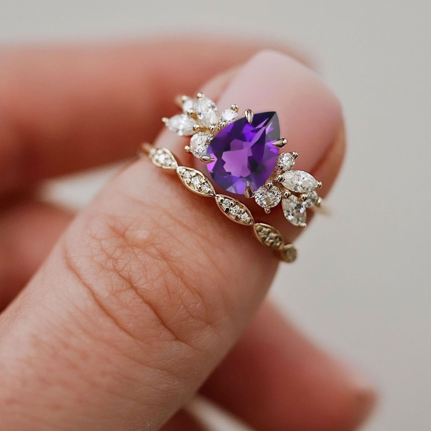 Pear Amethyst Anna's Dream Engagement Ring, Pear With Marquise