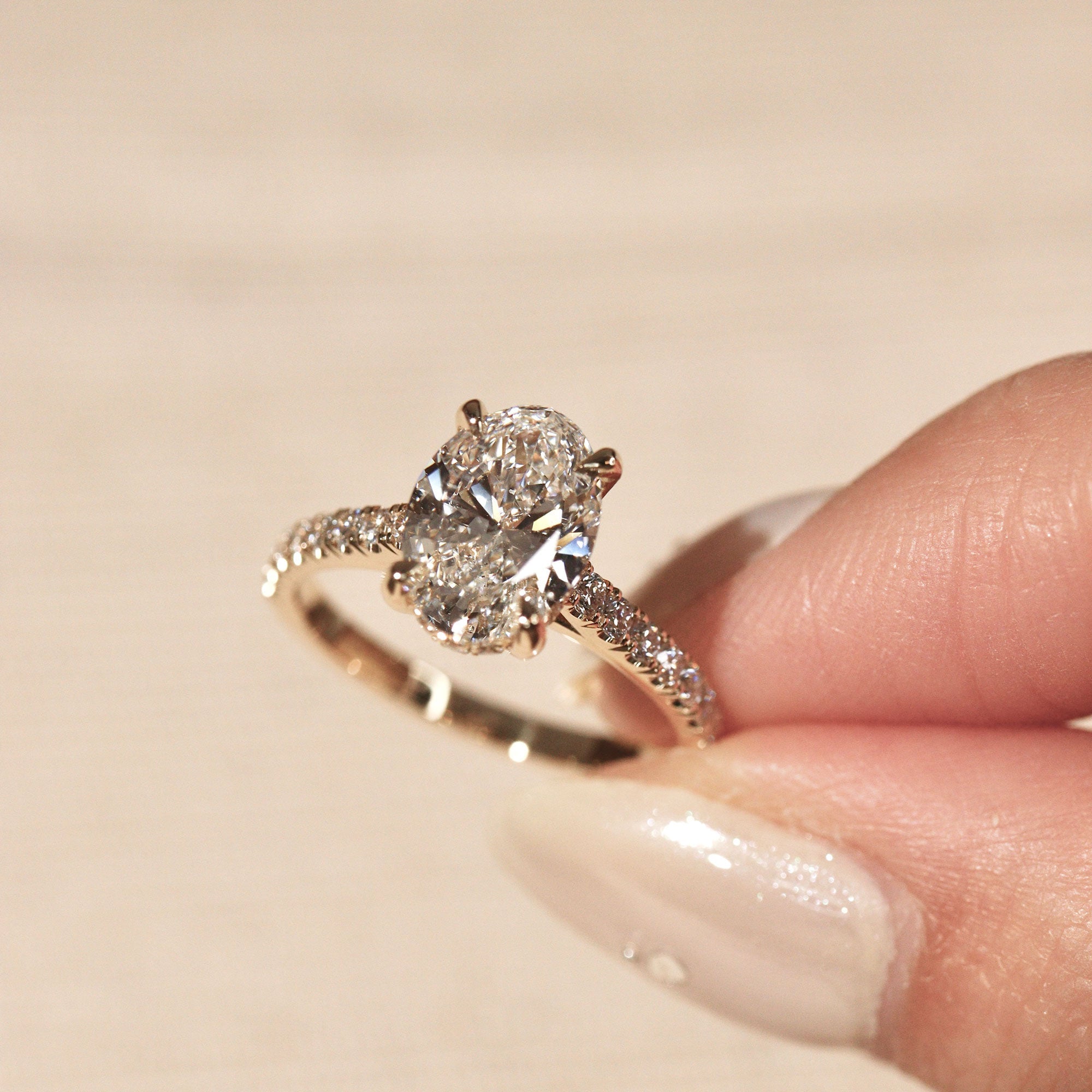 Riley Oval Hidden Halo Engagement Ring, Moissanite/Lab Grown Diamond