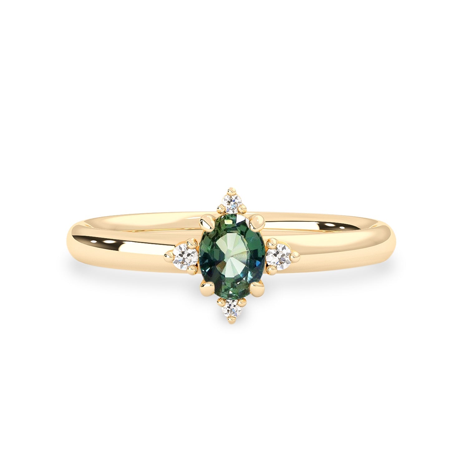 Romantic Heart Sapphire Halo Ring, Greenish Blue Sapphire