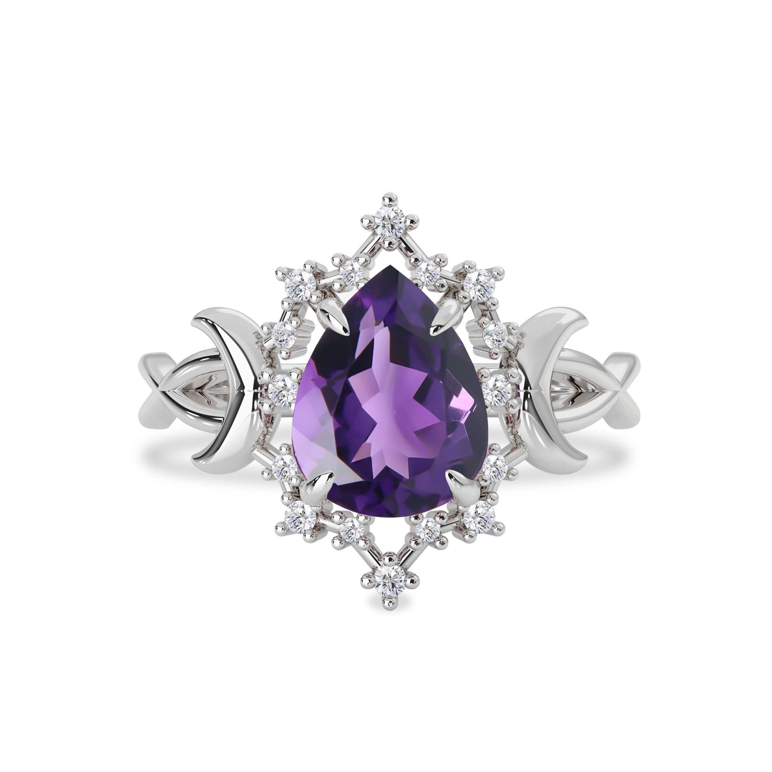 Alice Star & Moon Magic Engagement Ring, Pear Cut Amethyst