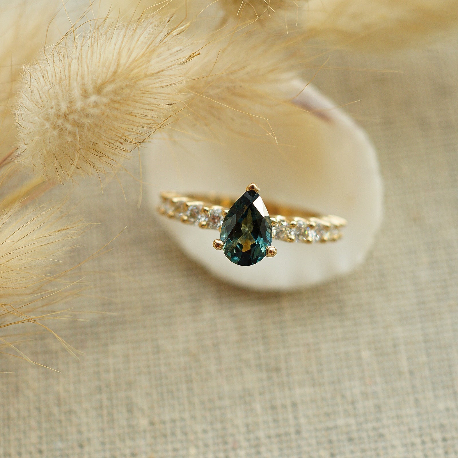 Brightest Nightfall Engagement Ring, Natural Sapphire & Diamond