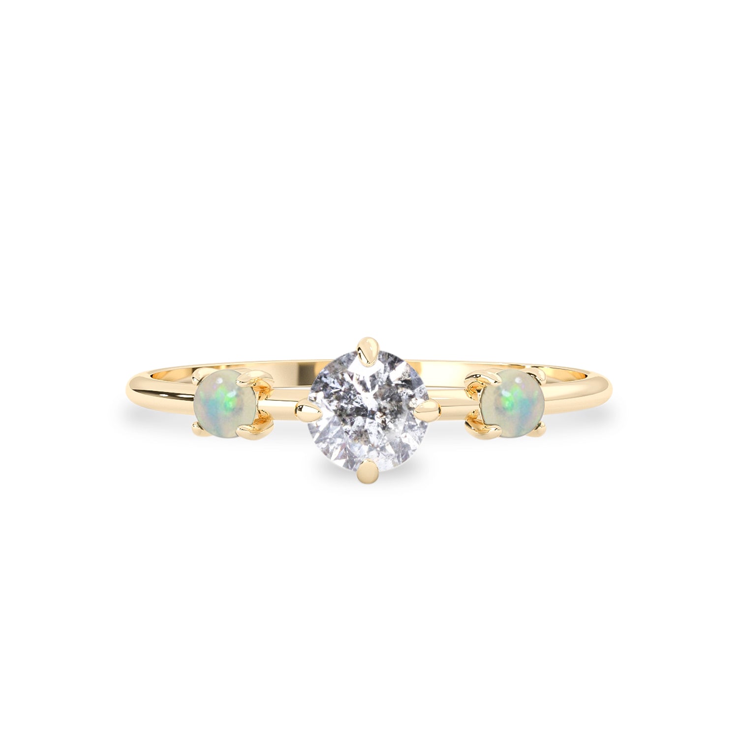 Dreamy Spirit Ring, Salt Pepper Diamond & Opals