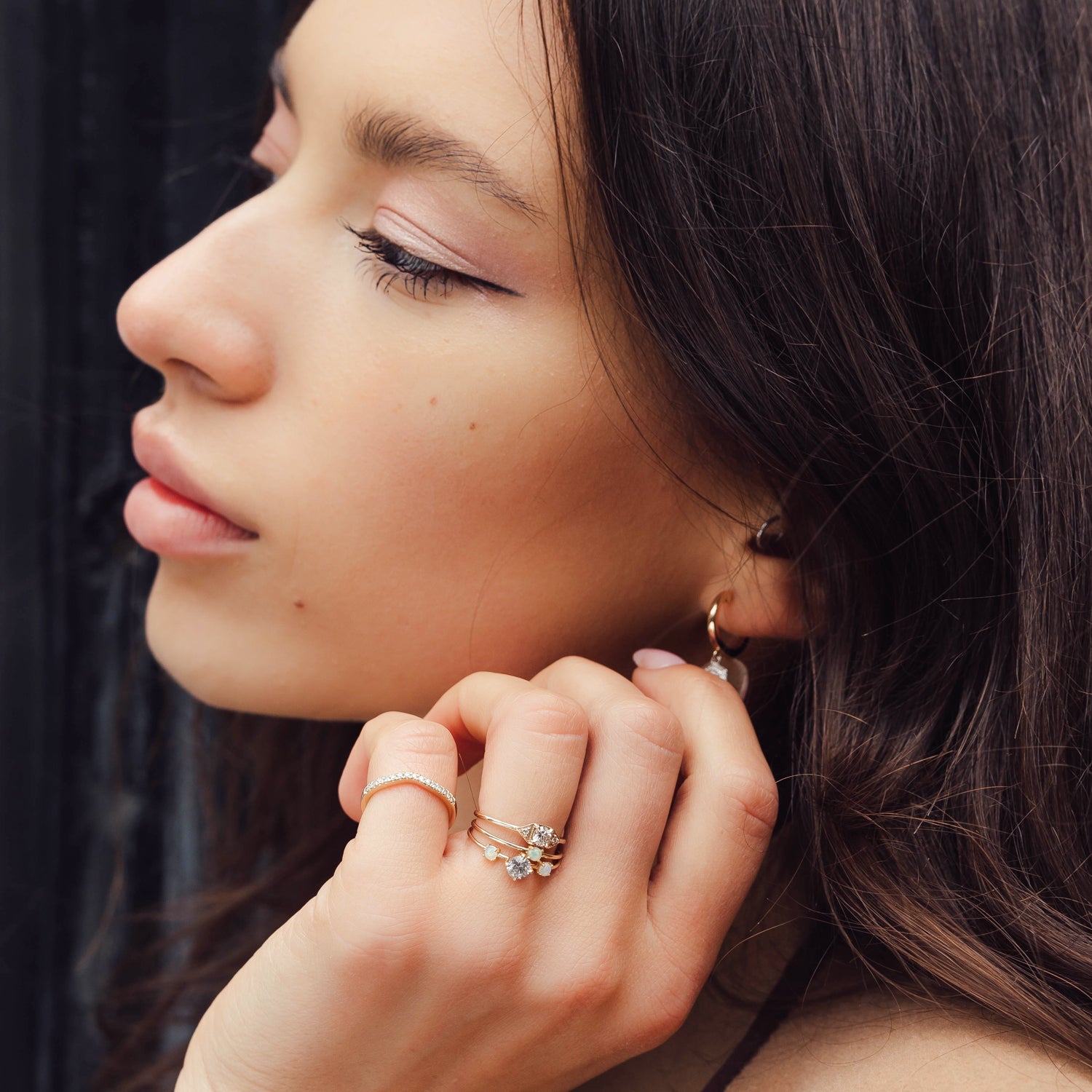 Dreamy Spirit Ring, Salt Pepper Diamond & Opals