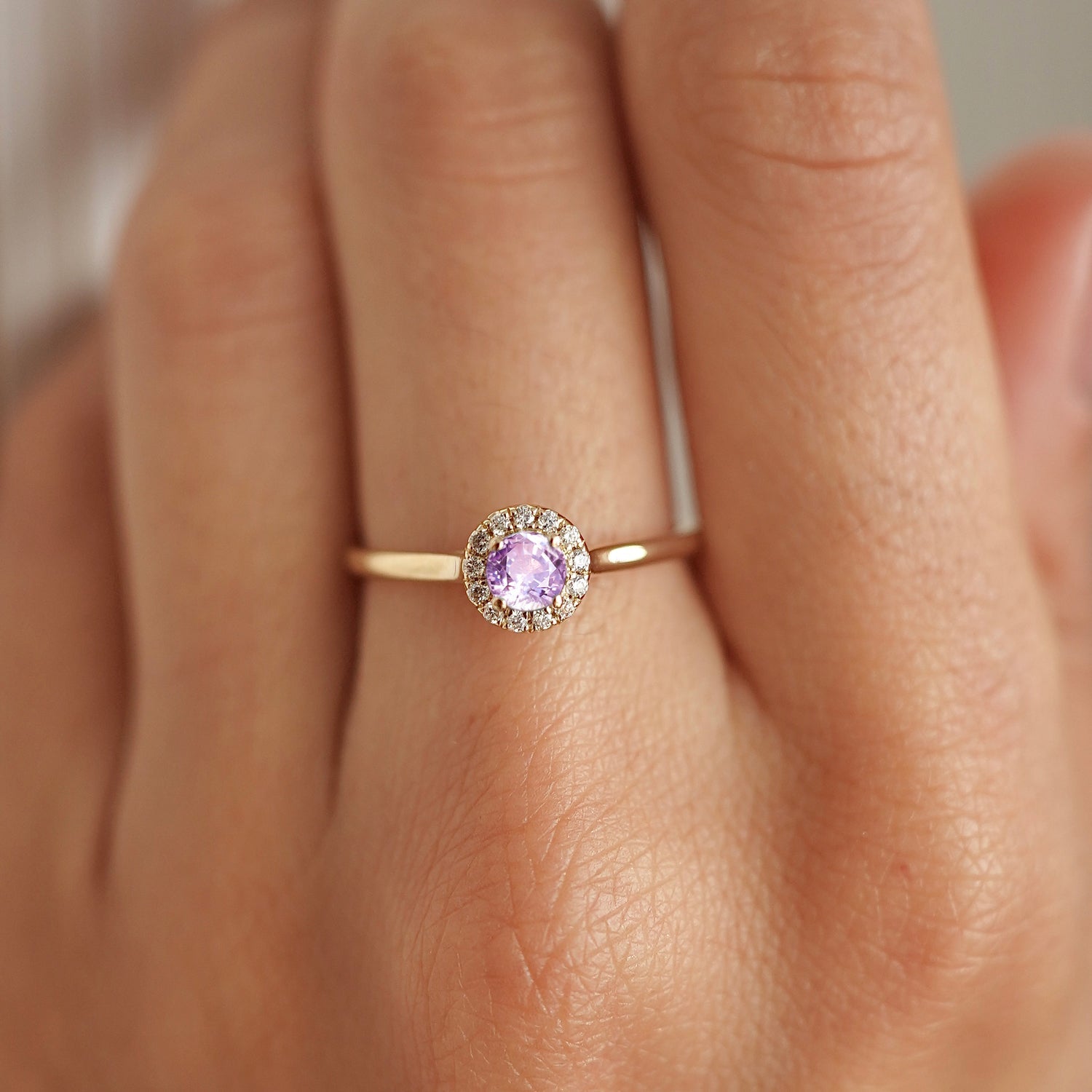 Anastasia’s Dream Pave? Halo Engagement Ring, Natural Pink Sapphire