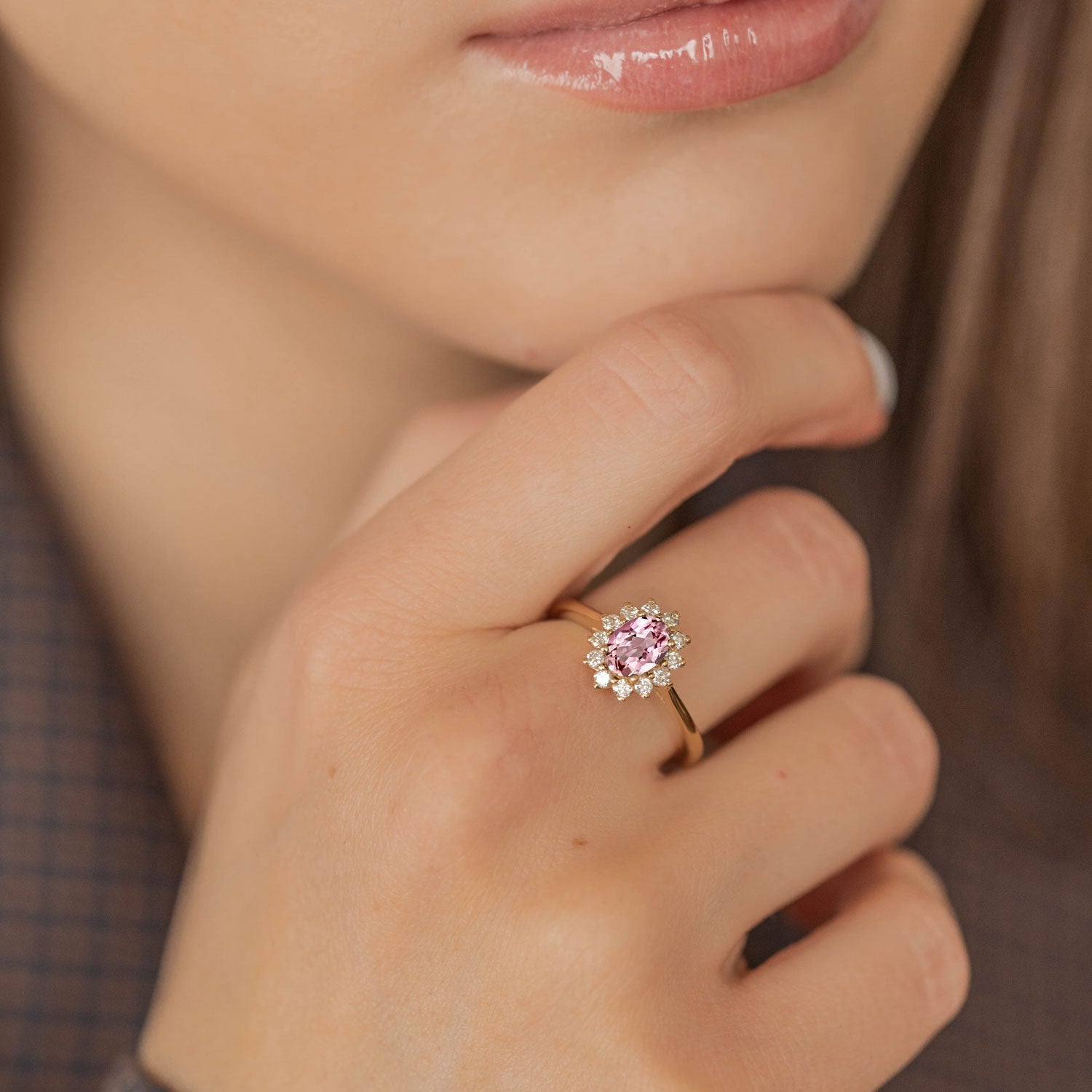 Stunning Belle Pink Tourmaline Halo Engagement Ring