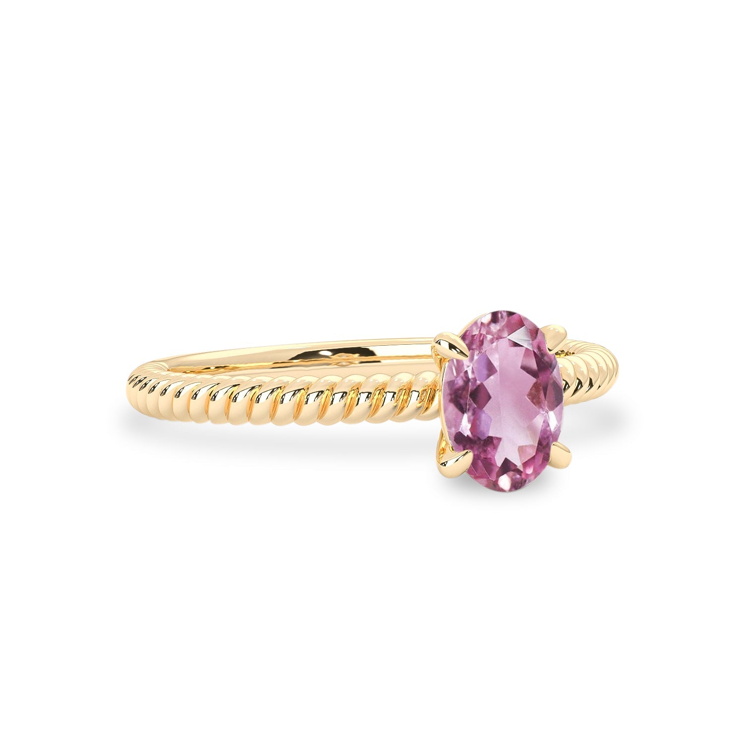 Pink Tourmaline Solitaire Engagement Ring, Twist Wire