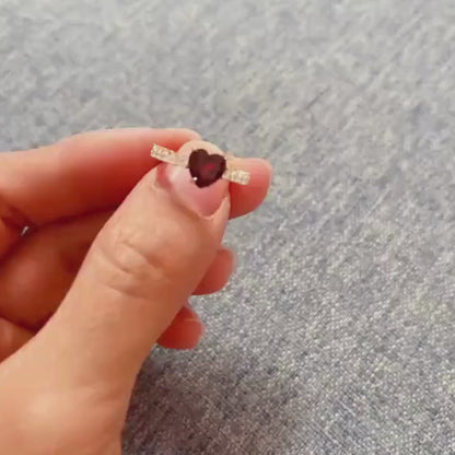 Romantic Heart Garnet Engagement Ring