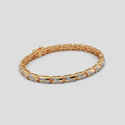 Gold Chevron Link Bracelet with Diamond Accents