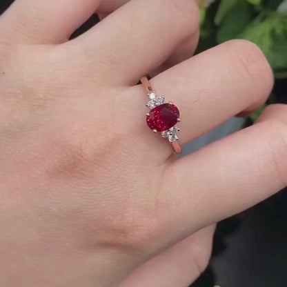 Blood Red Oval Moissanite Engagement Ring