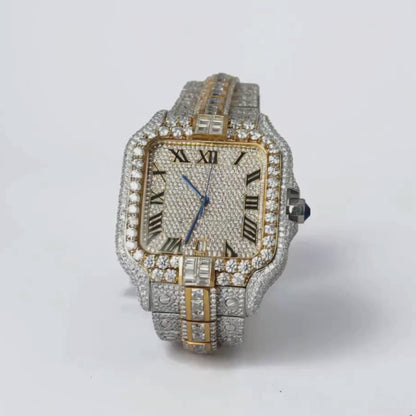 A Luxury Iced-Out Moissanite Diamond Watch – Two-Tone Square Face
