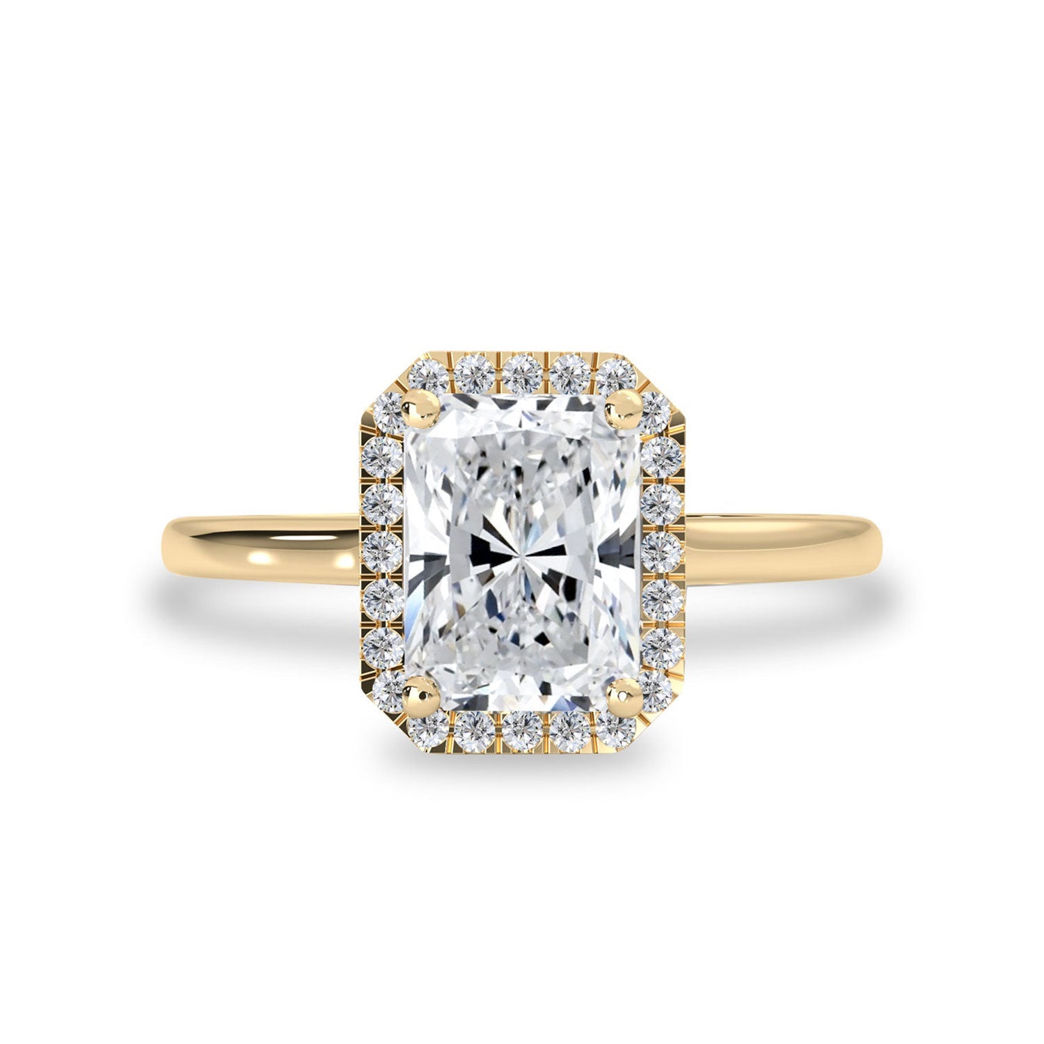 Isla Halo Engagement Ring, Radiant Cut With Cathedral