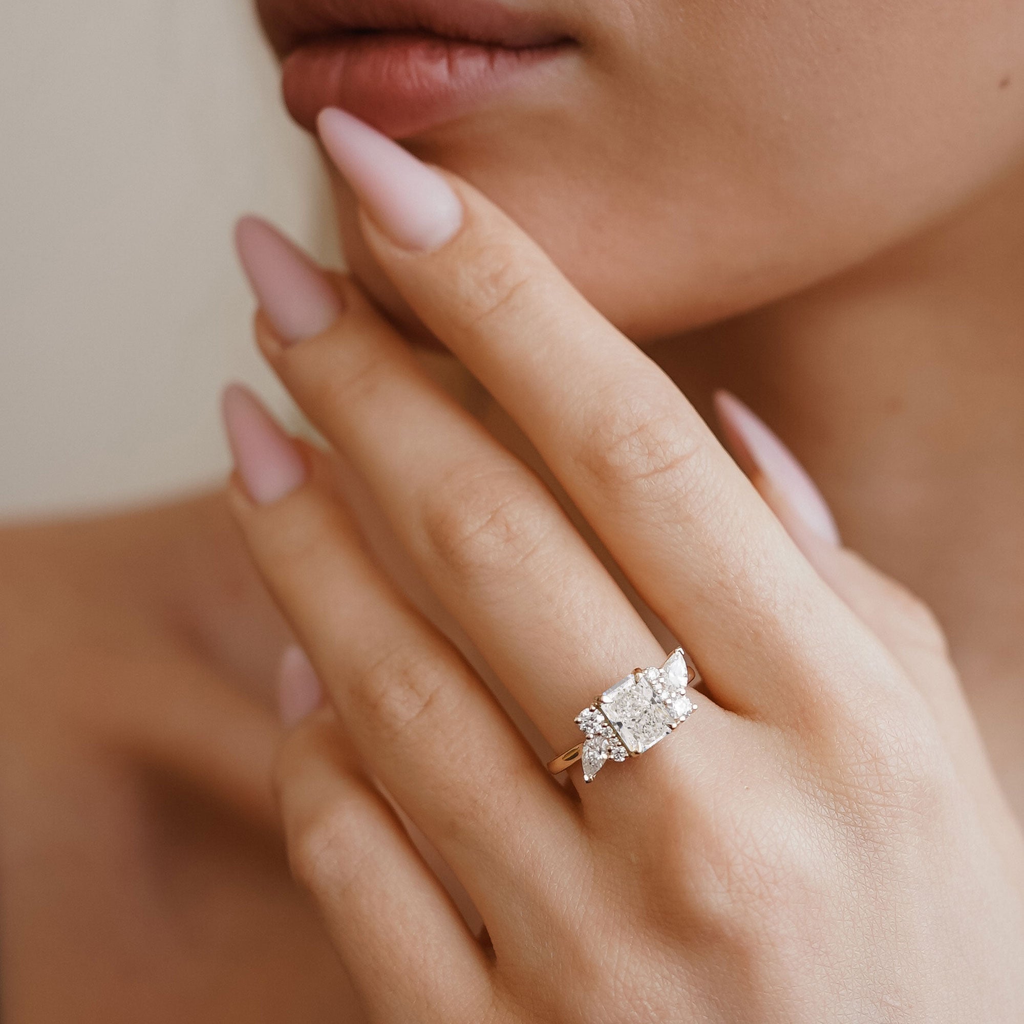 Meghan Radiant Cut Asymmetric Cluster Engagement Ring