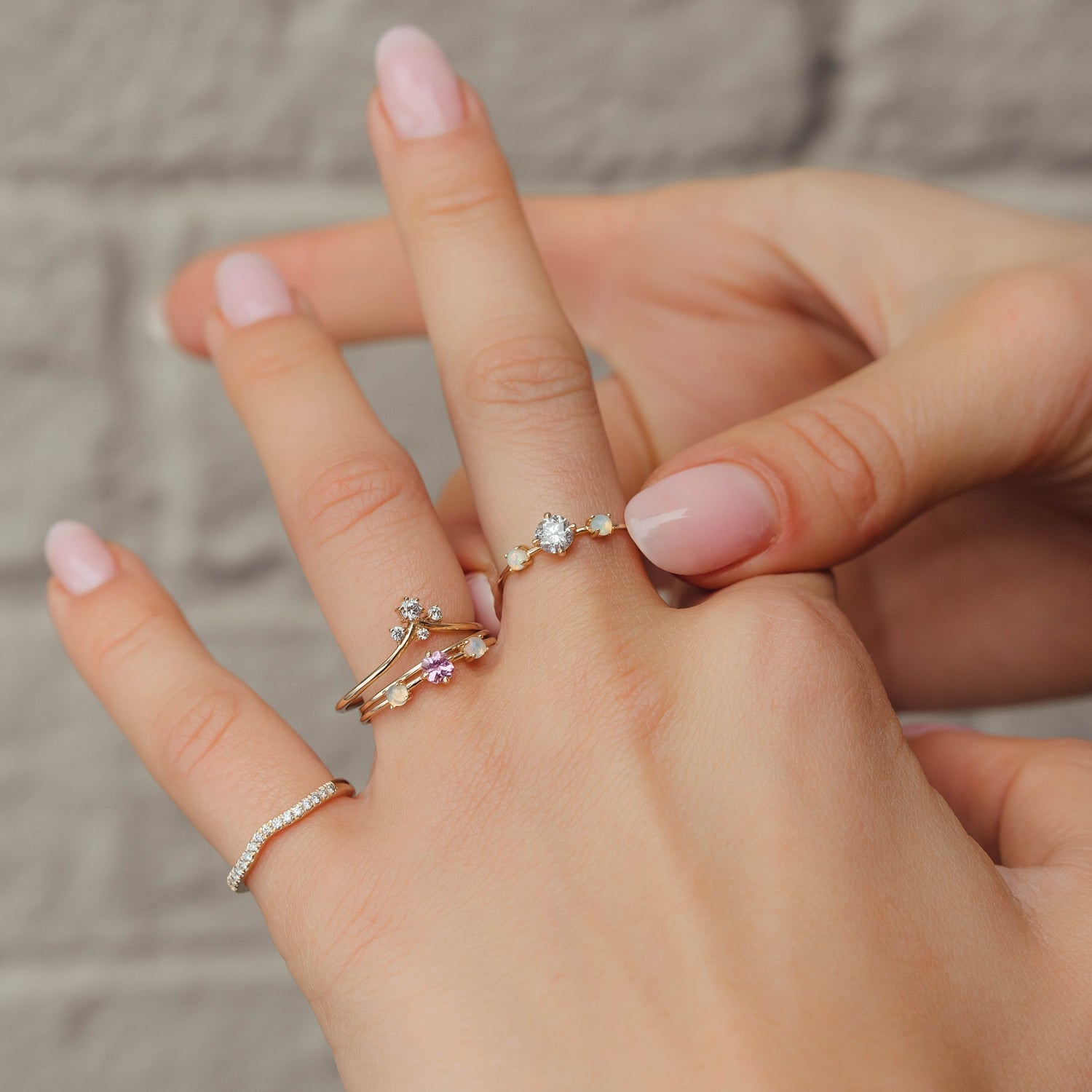 Dreamy Spirit Ring, Salt Pepper Diamond & Opals