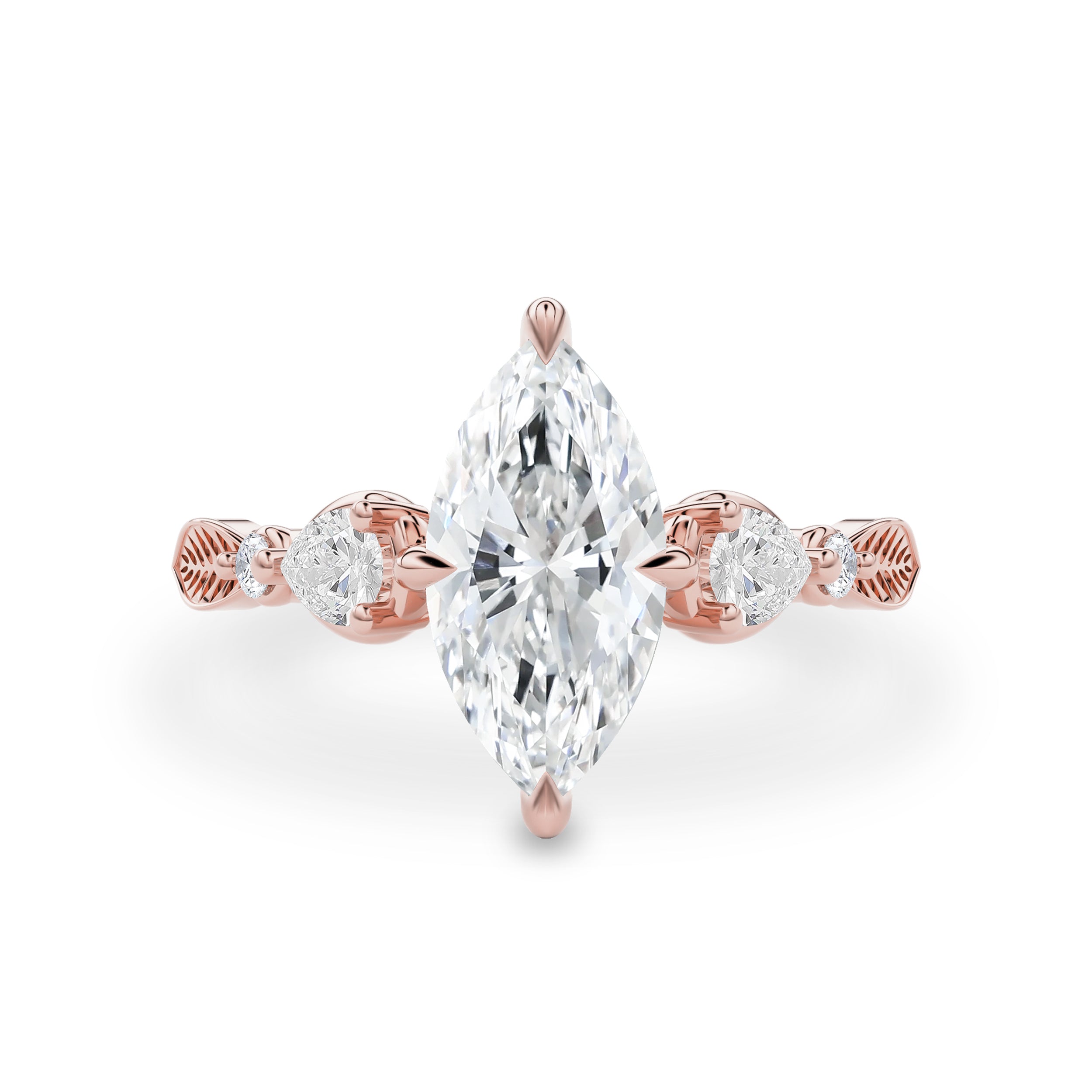 Madison Marquise Art Deco Leaf Engagement Ring, Compass Set