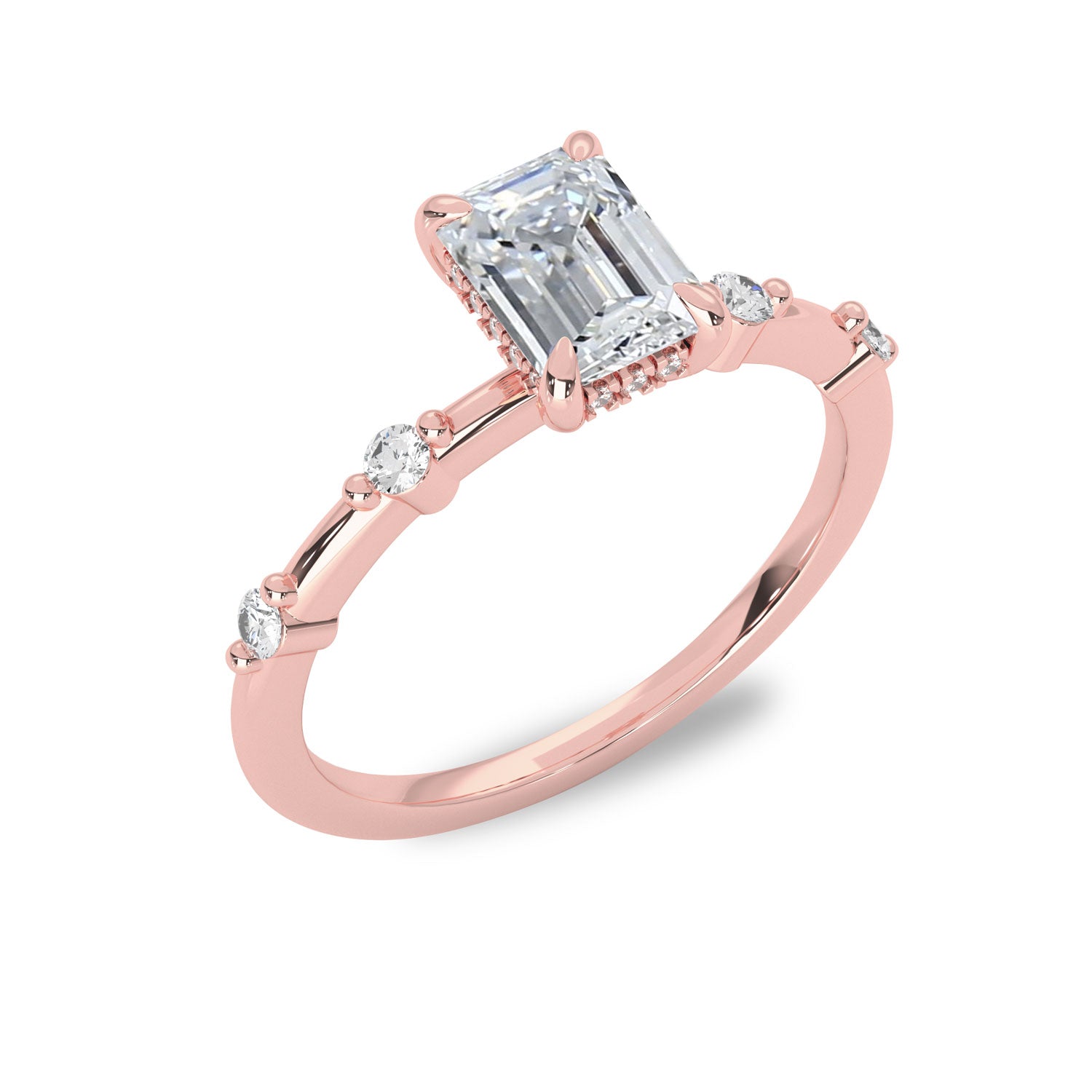 Sarah Emerald Cut Hidden Halo Engagement Ring, Moissanite/Lab Grown Diamond