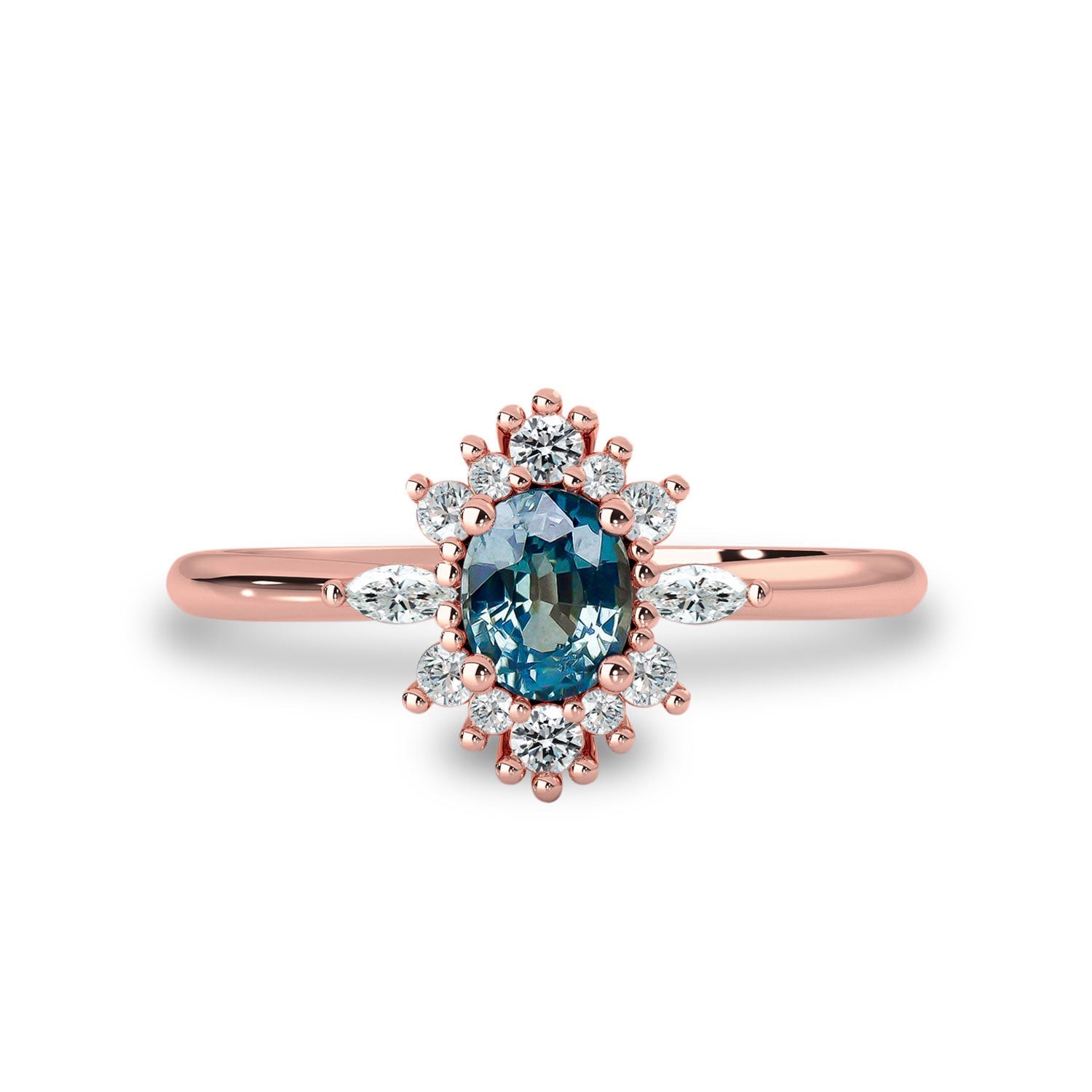 Mystical Love Half Halo Engagement Ring, Natural Blue Sapphire