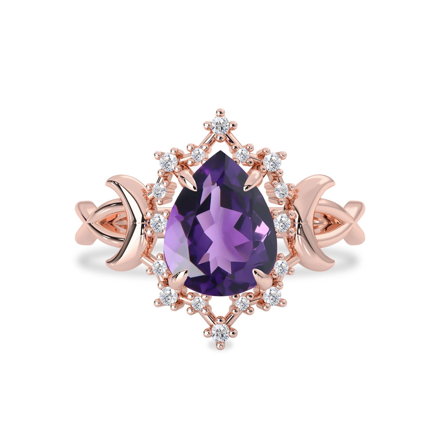 Alice Star & Moon Magic Engagement Ring, Pear Cut Amethyst