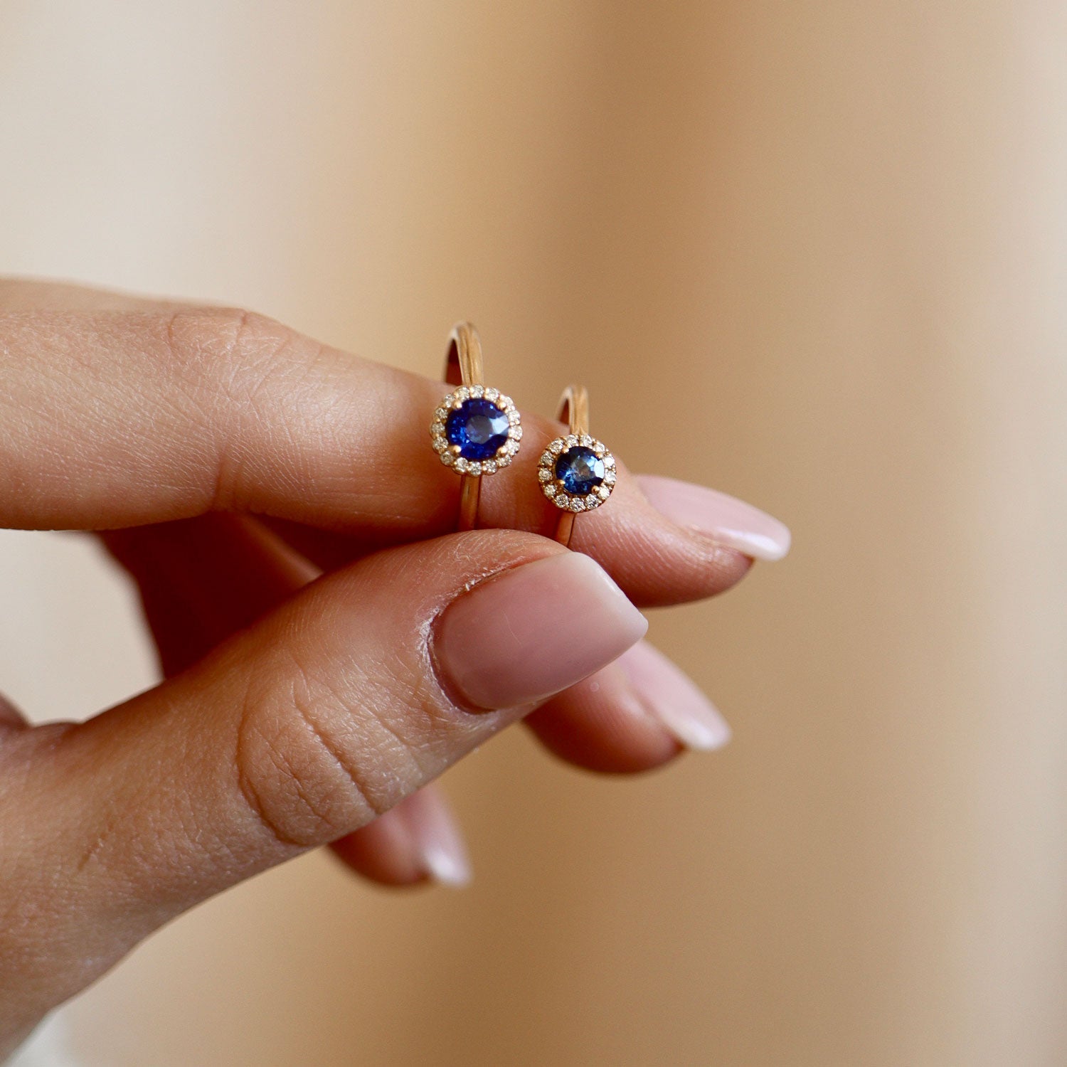 Anastasia’s Dream Pavé Halo Engagement Ring, Lab Grown Blue Sapphire