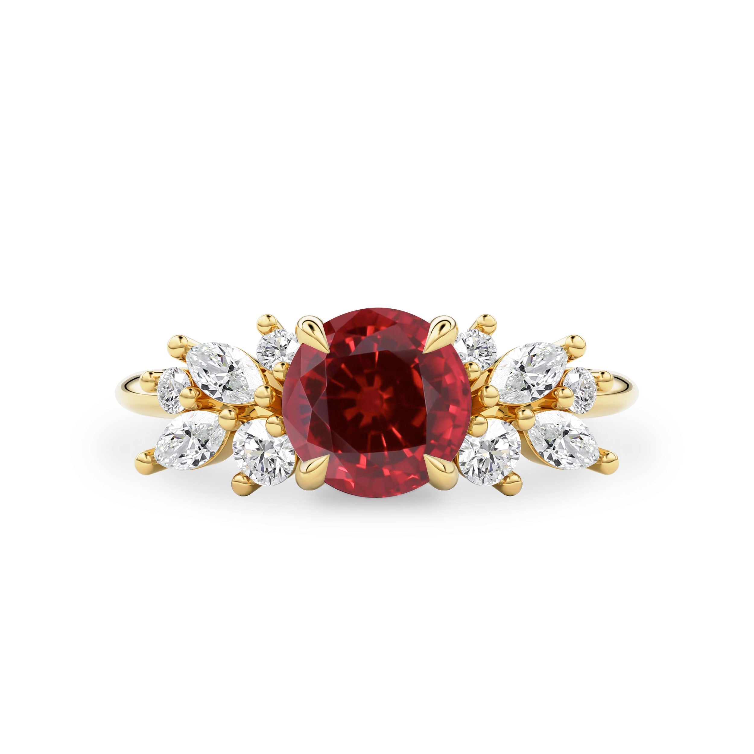 Anna's Dream Round Lab Ruby Cluster Engagement Ring