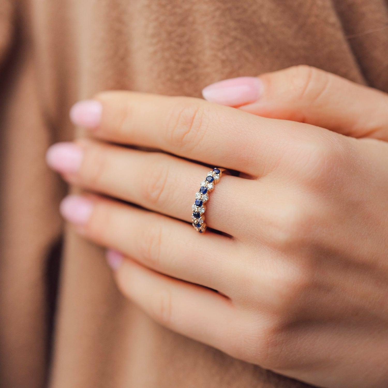 Sapphire Hemera Eternity Ring, Natural Sapphire & Diamond