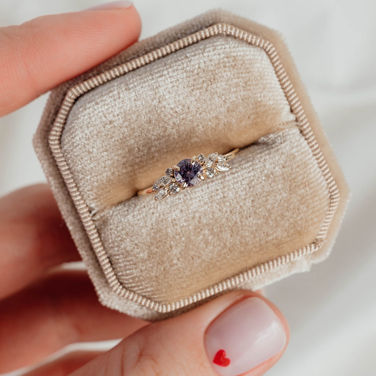 Anna's Dream Lavender Sapphire Cluster Engagement Ring, Natural Lavender Sapphire