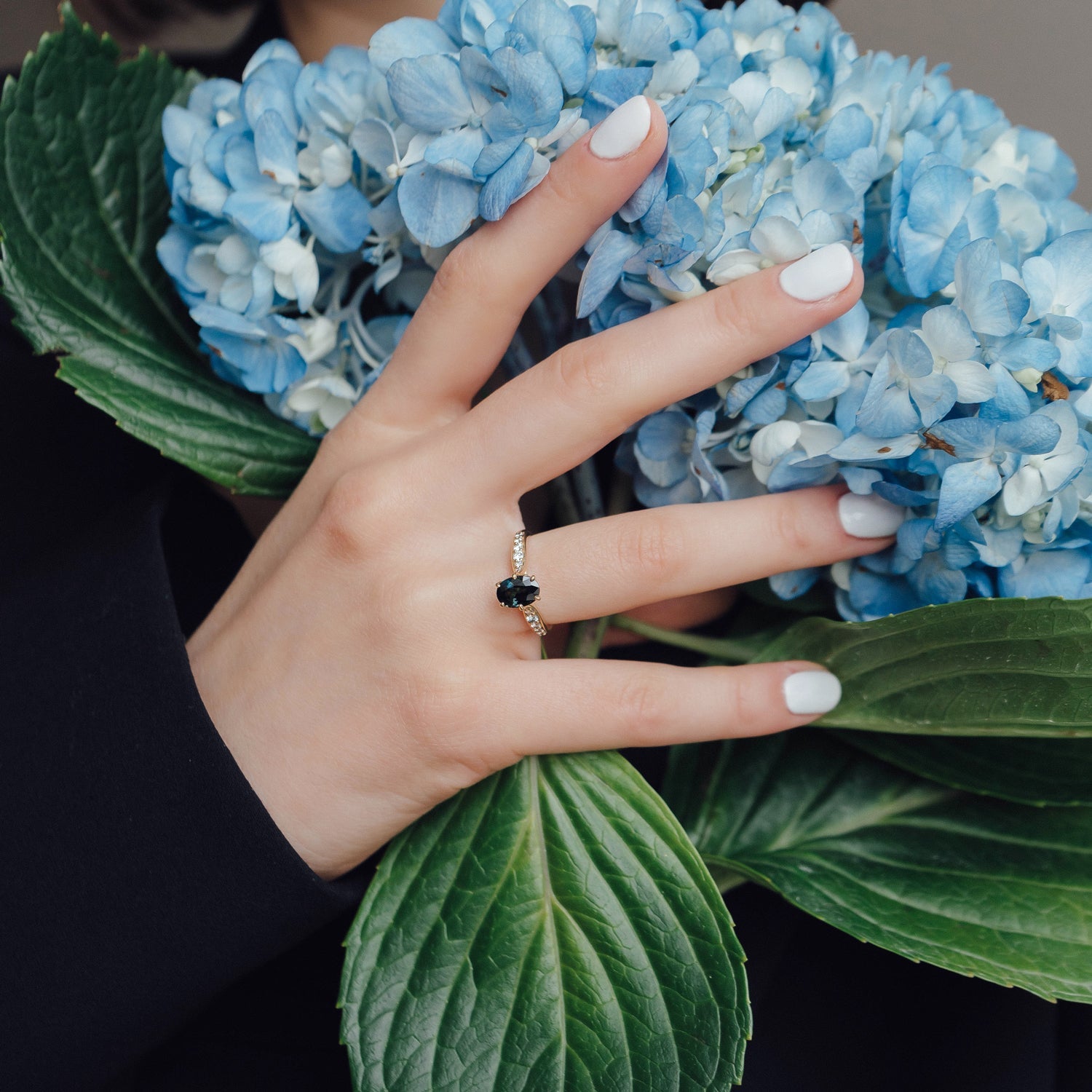 Cinderella Parti Sapphire Engagement Ring, Petal with Accents