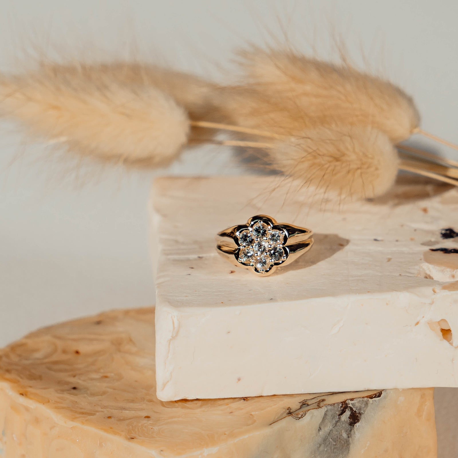 The Floral White Sapphire Signet Ring