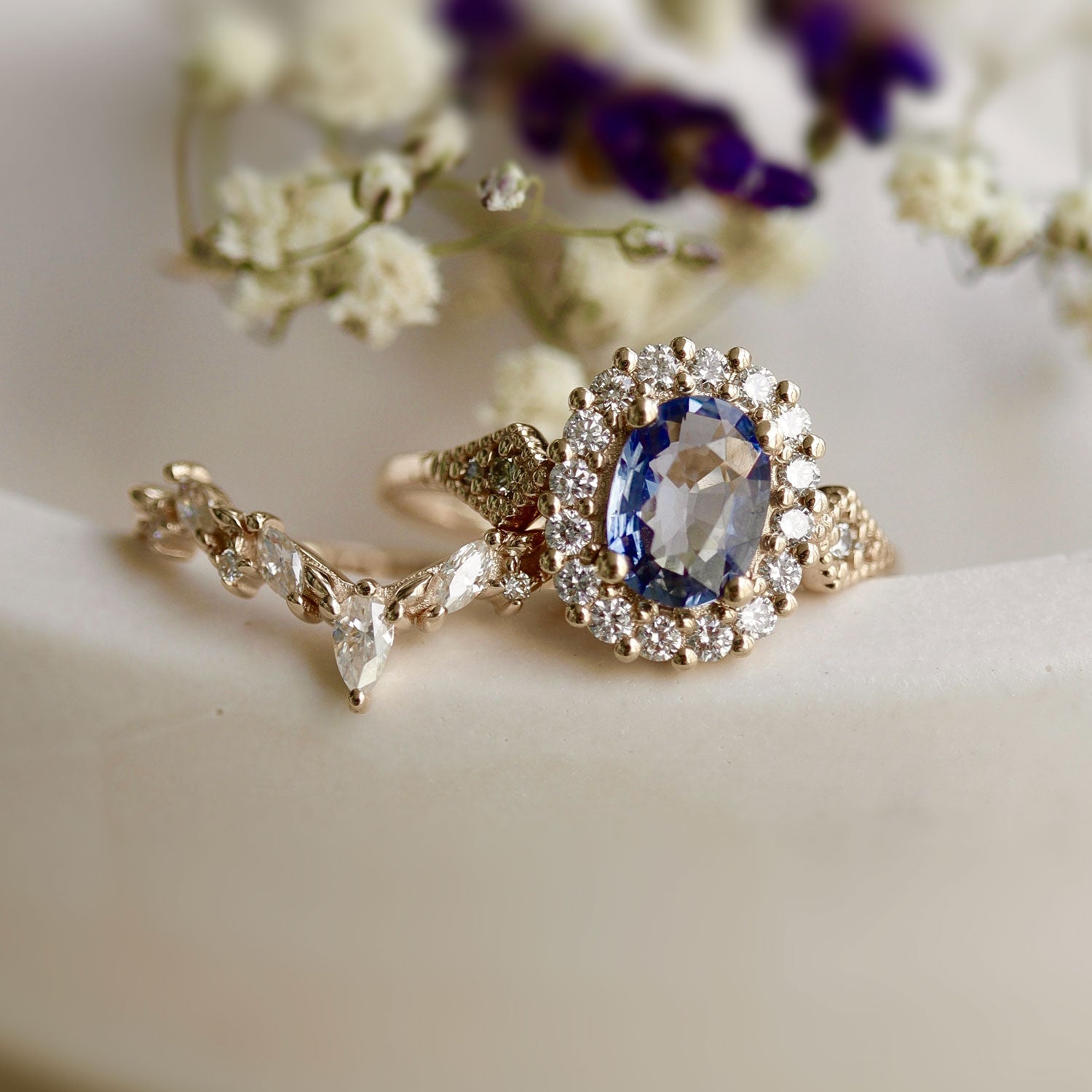 Vienna Diamond Star Halo Engagement Ring No.2, Oval Sapphire With Halo