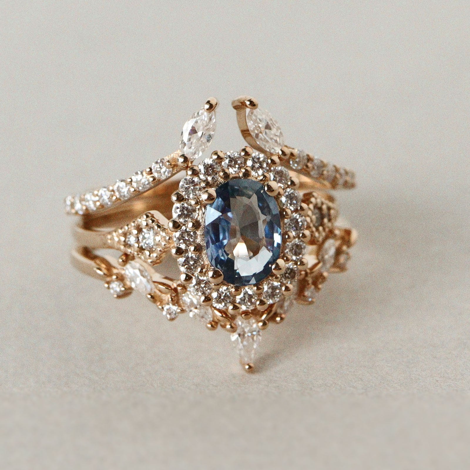 Vienna Diamond Star Halo Engagement Ring No.2, Oval Sapphire With Halo