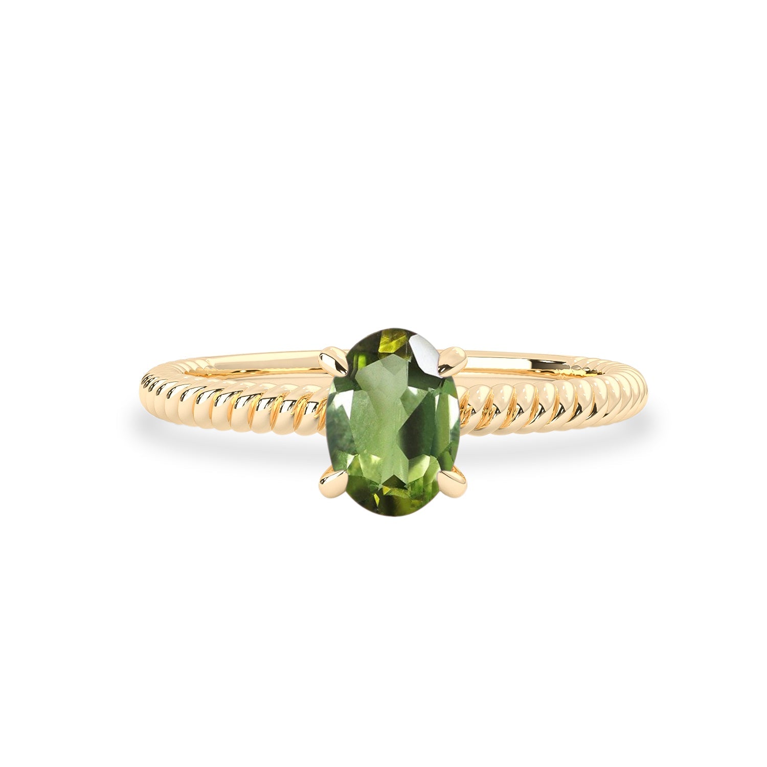 Seaweed Green Tourmaline Solitaire Engagement Ring, Twist Wire