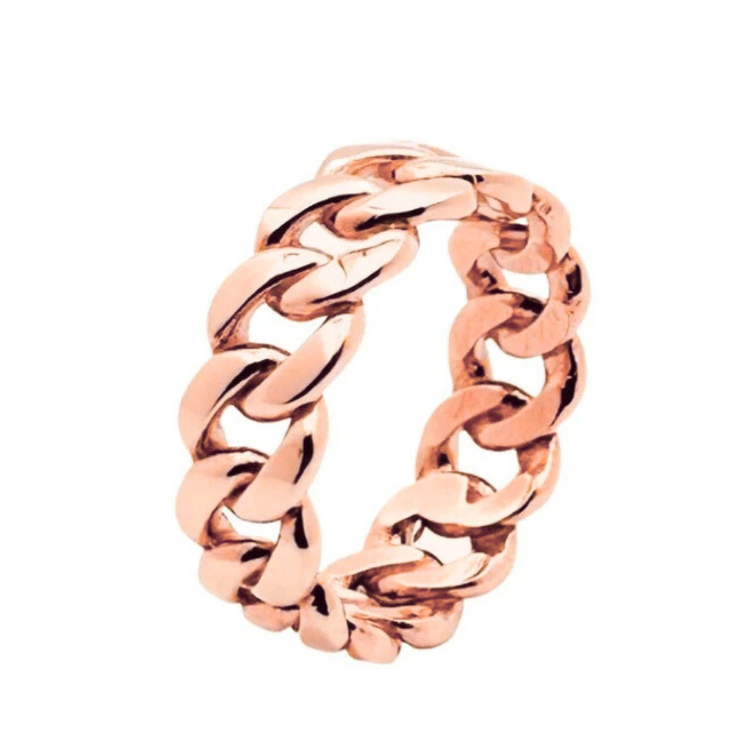 14K Gold 7MM Wide Cuban Link Band – Unisex Chain Ring