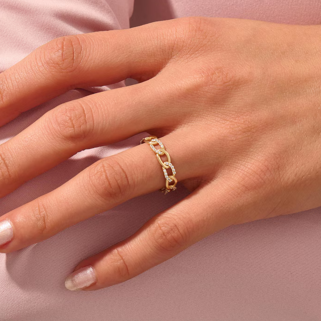 Diamond Chain Rings for Women 14K Gold Eternity Band