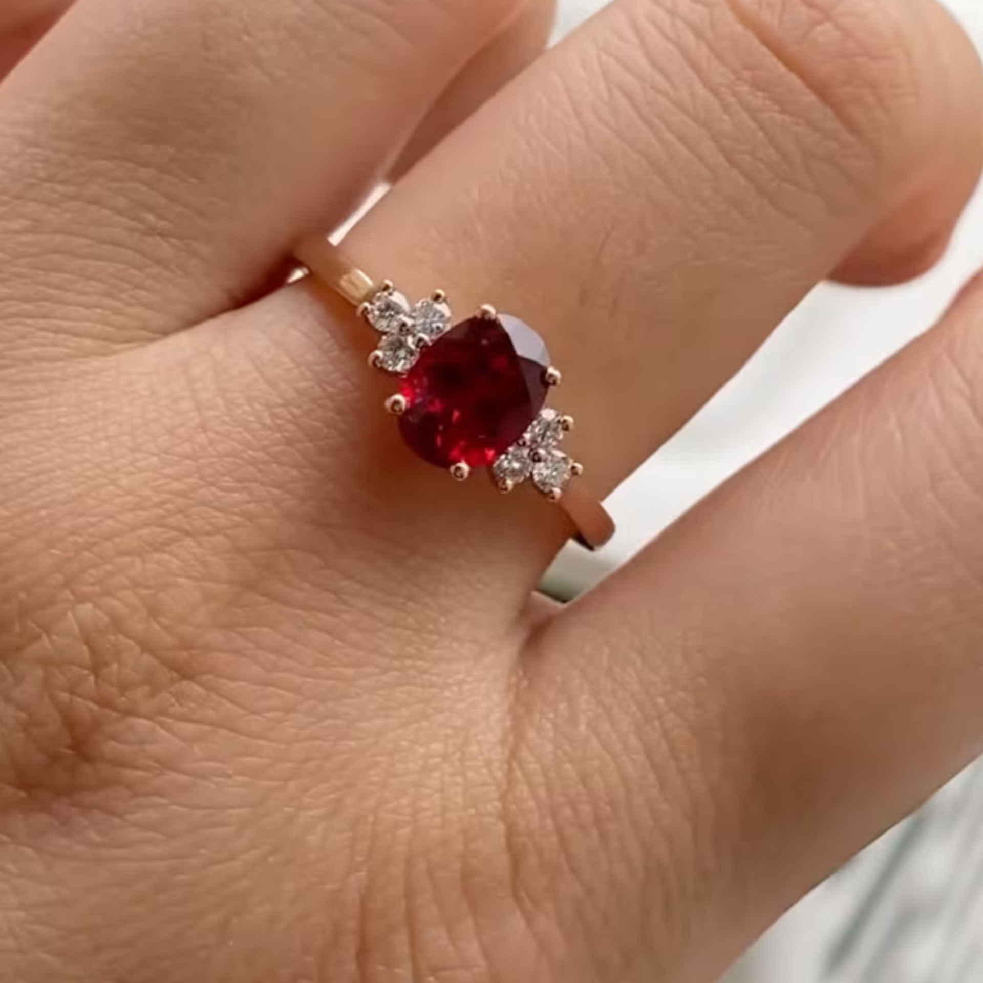 Blood Red Oval Moissanite Engagement Ring