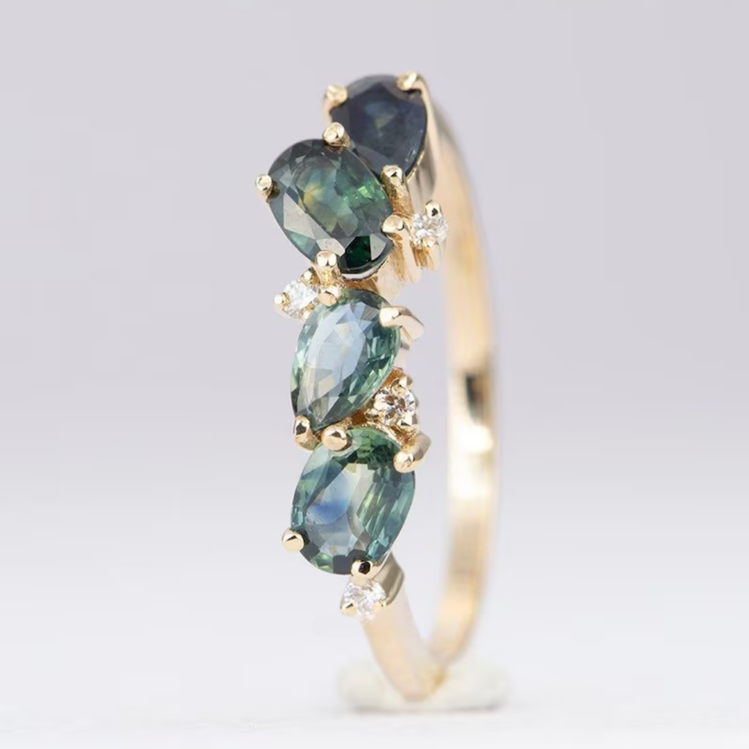 14K Gold Green Gemstone Ring – Unique Stackable Band