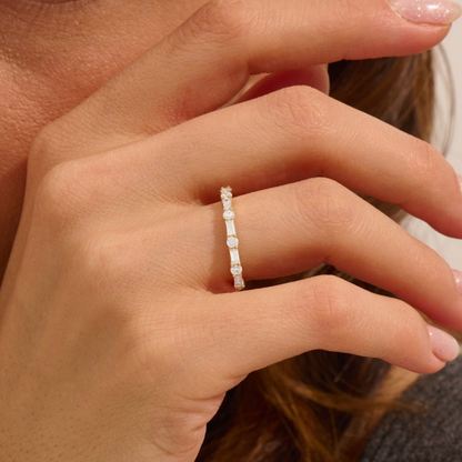 Lab grown Baguette and Round Half-Eternity Wedding Band – 14K Gold