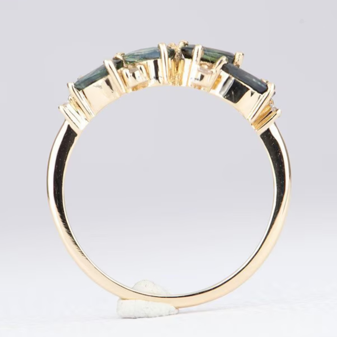 14K Gold Green Gemstone Ring – Unique Stackable Band