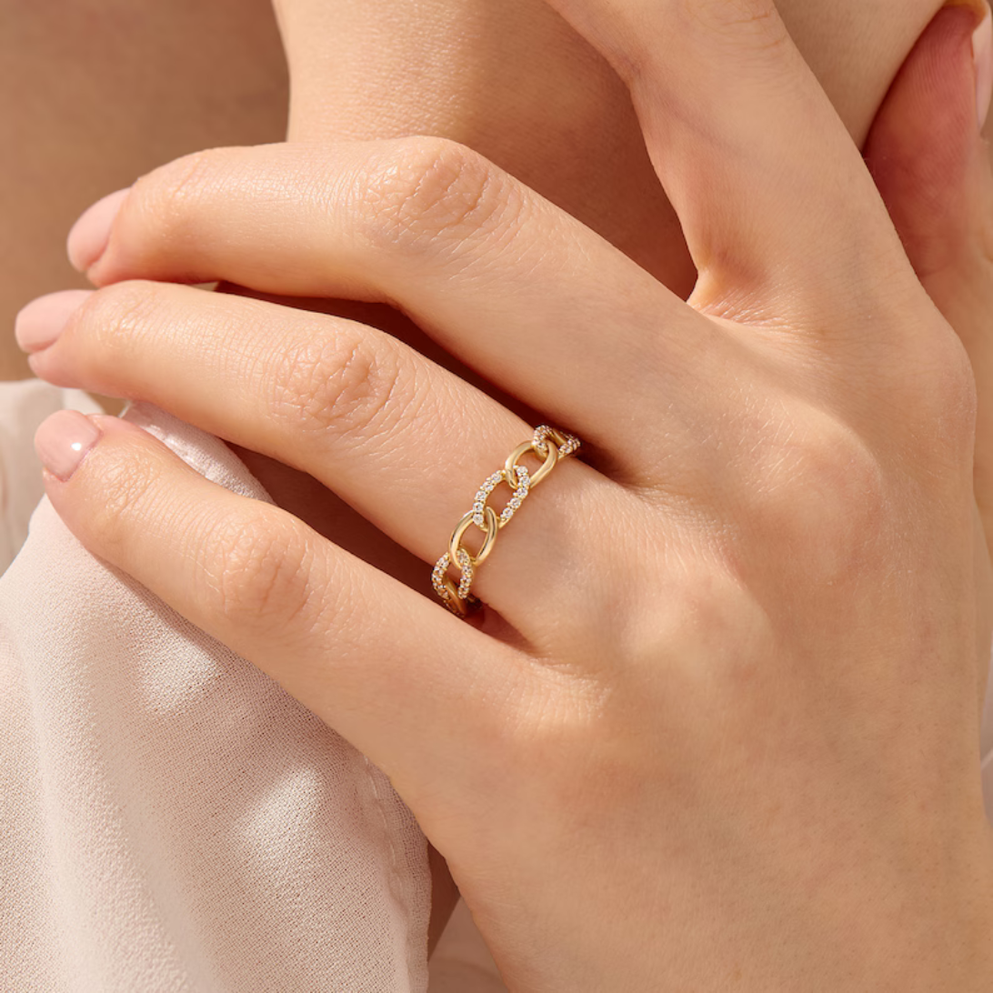 Diamond Chain Rings for Women 14K Gold Eternity Band