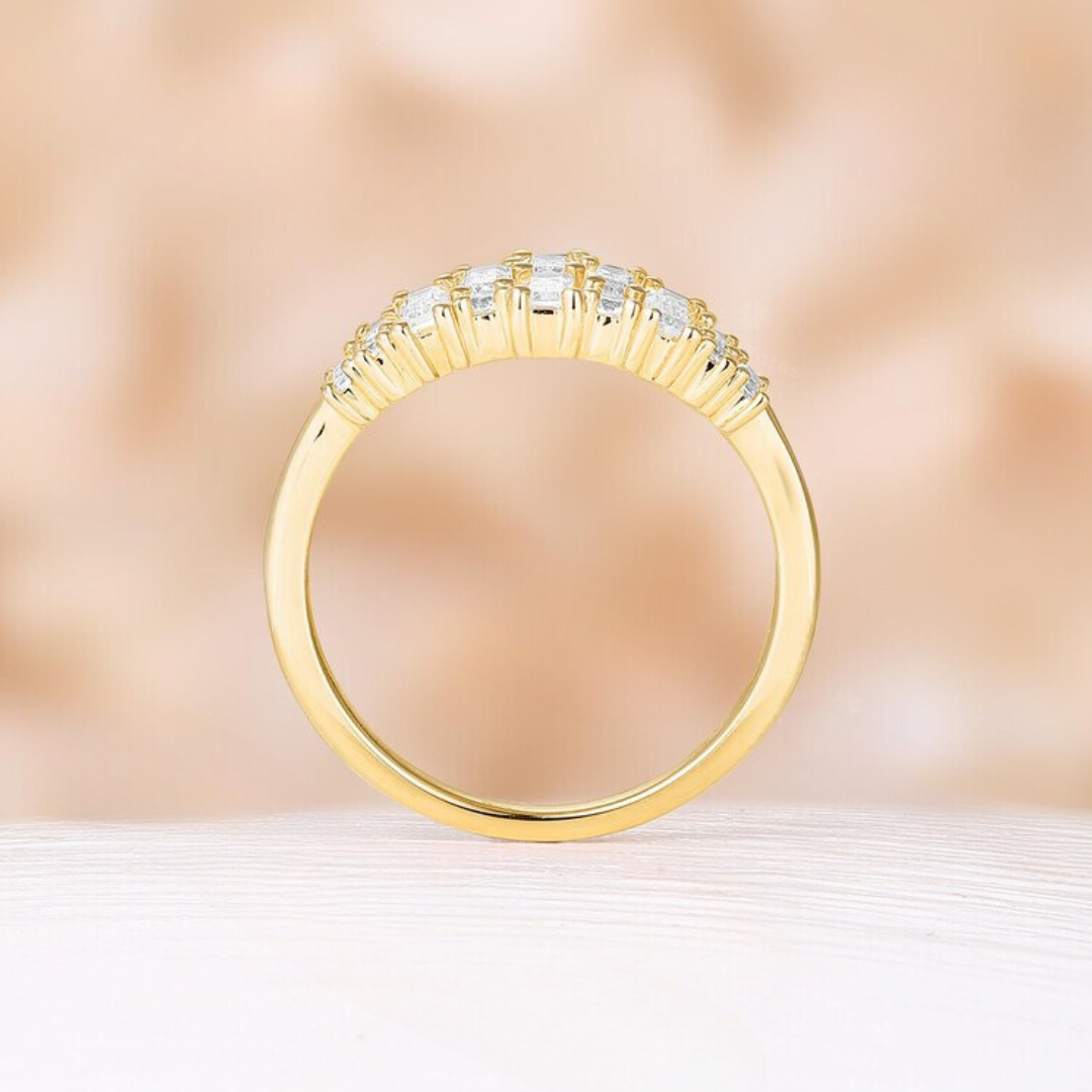 Art Deco Baguette Lab Diamond Wedding Ring in 18K Gold