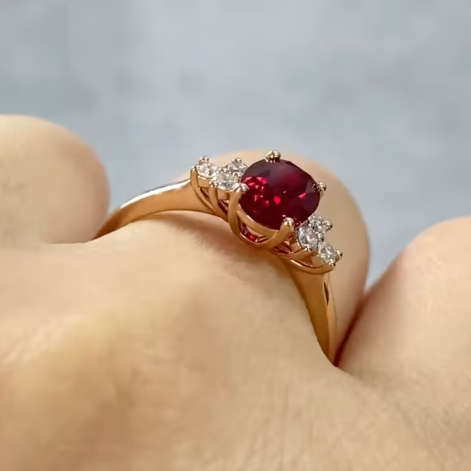 Blood Red Oval Moissanite Engagement Ring