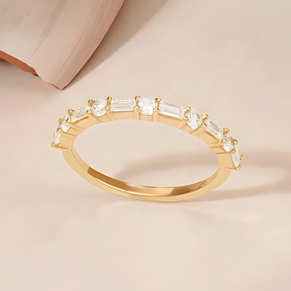 Lab grown Baguette and Round Half-Eternity Wedding Band – 14K Gold