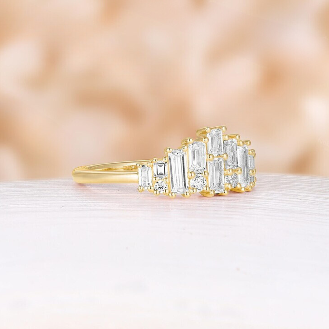 Art Deco Baguette Lab Diamond Wedding Ring in 18K Gold