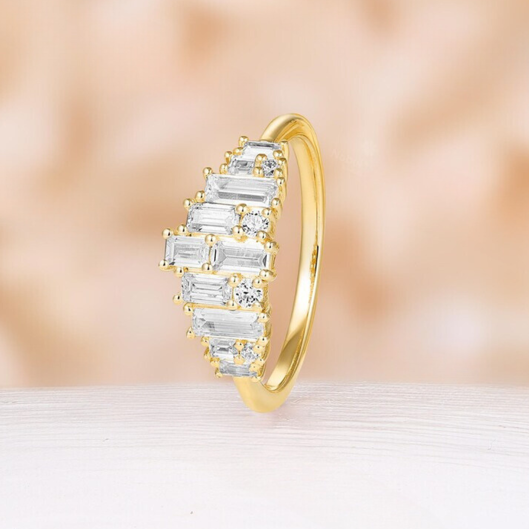 Art Deco Baguette Lab Diamond Wedding Ring in 18K Gold