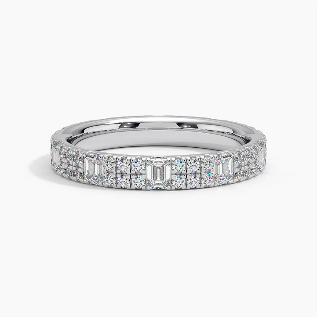 Emerald-Cut and Round Lab Diamond Modern Band