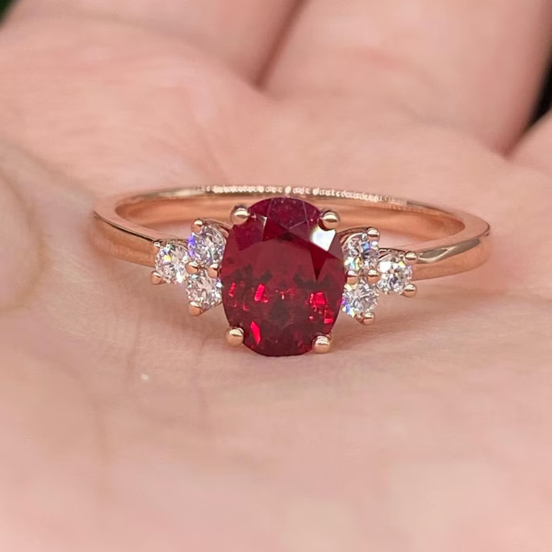 Blood Red Oval Moissanite Engagement Ring