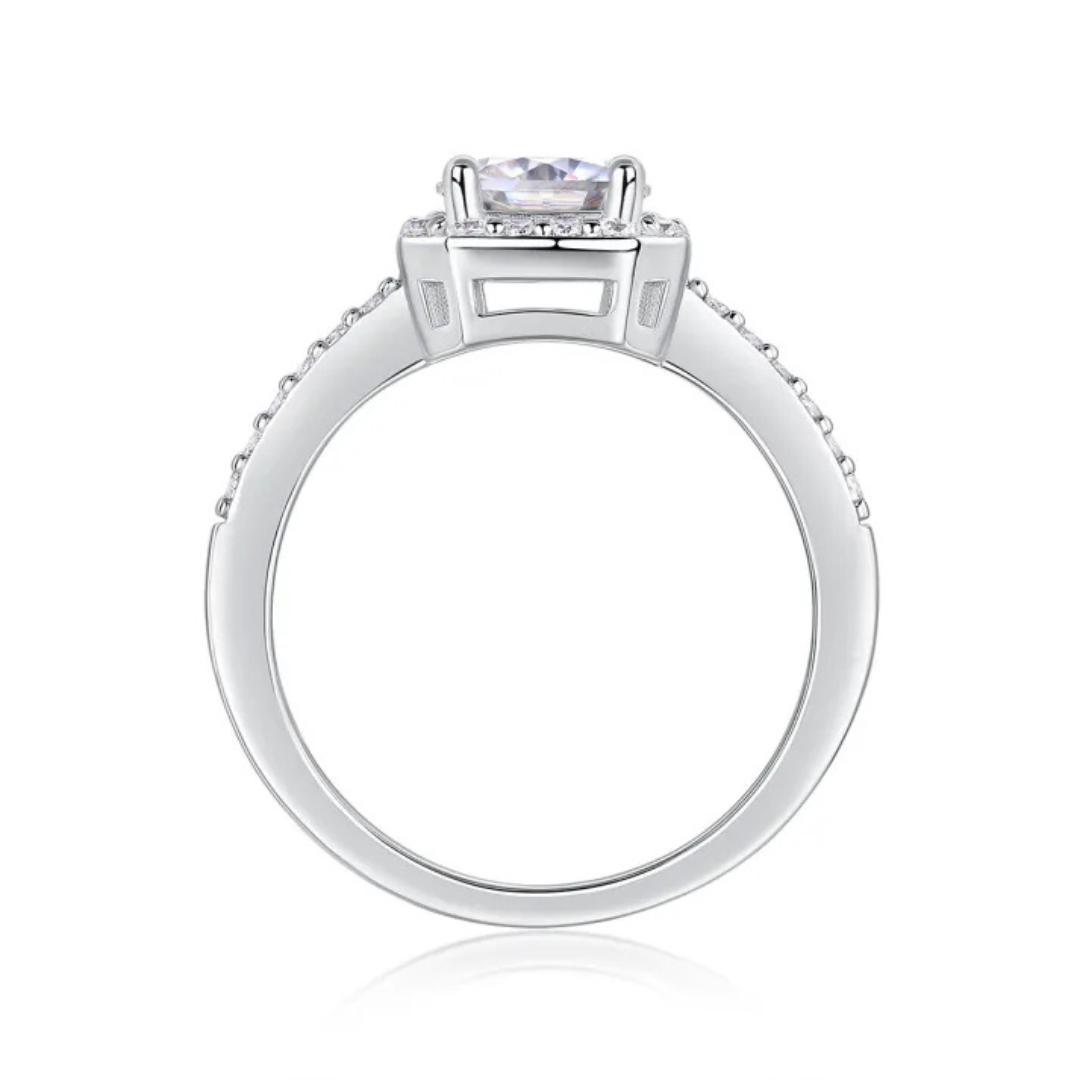 Timeless Elegance: 1ct Moissanite Round Cut Silver Ring with Halo Setting