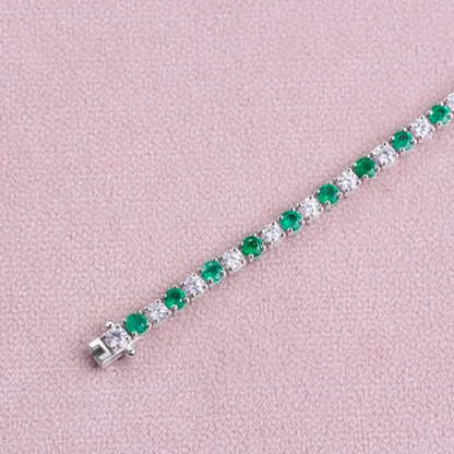 Unique Tennis Bracelet Green Emerald & Diamond