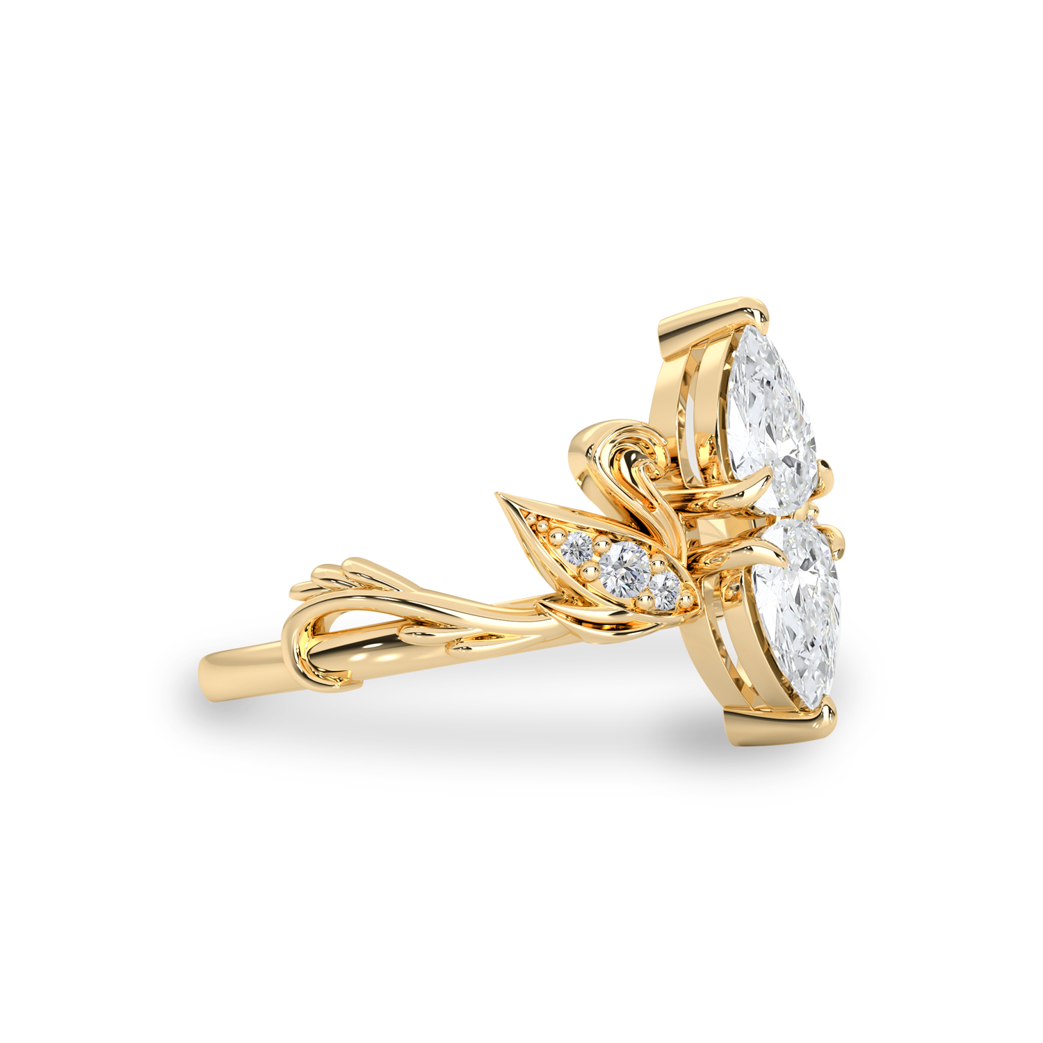 Pear Love Swan Engagement Ring, Pear Cut With Two Swans